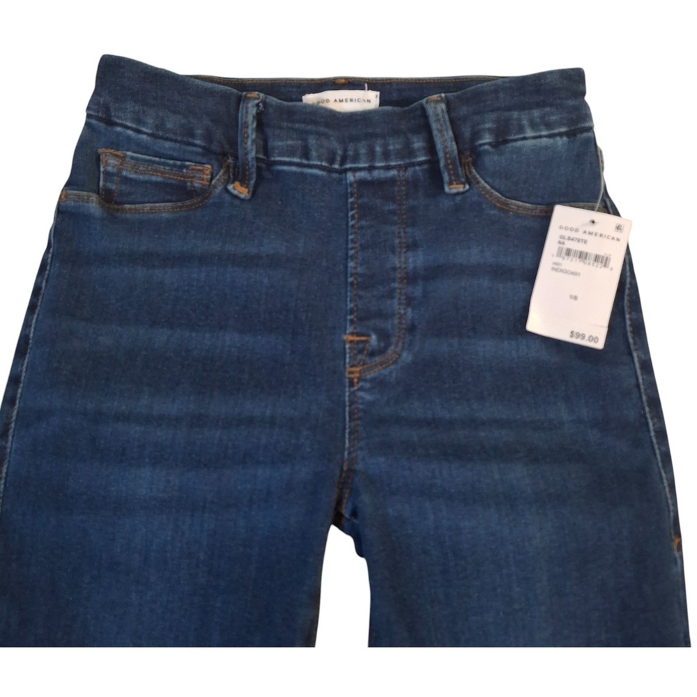 NWT Good American Pull On Jeans Women's Small Blue Stretch Good Legs Straight - Picture 3 of 12